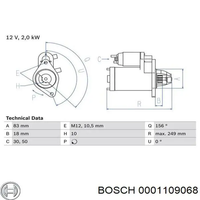 Motor de arranco Bosch 0001109068 preço, a partir de 54,36 USD