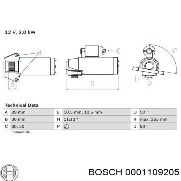 Motor de arranco 0001109205 Bosch
