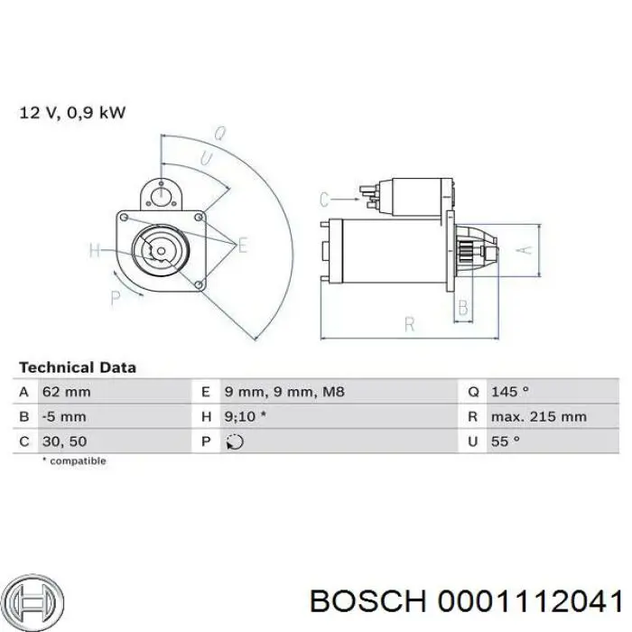 0001112041 Bosch Motor de arranco