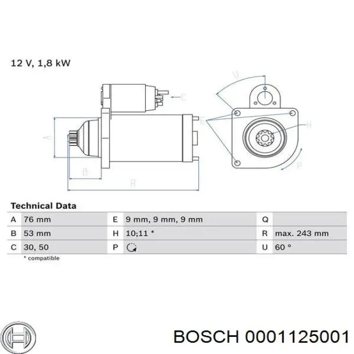 Motor de arranco 0001125001 Bosch