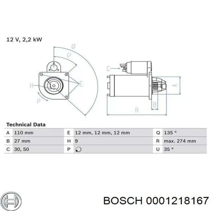 Motor de arranco Bosch 0001218167 preço, a partir de 105,74 USD