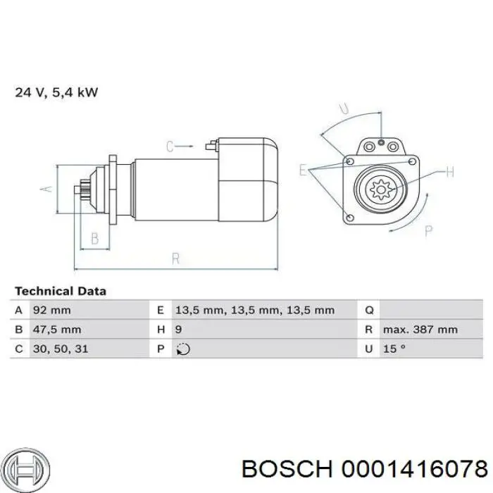 0001416078 Bosch Motor de arranco