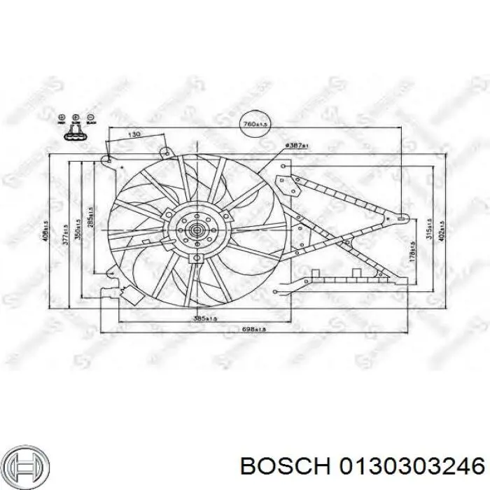 Difusor do radiador de esfriamento, montado com motor e roda de aletas 0130303246 Bosch