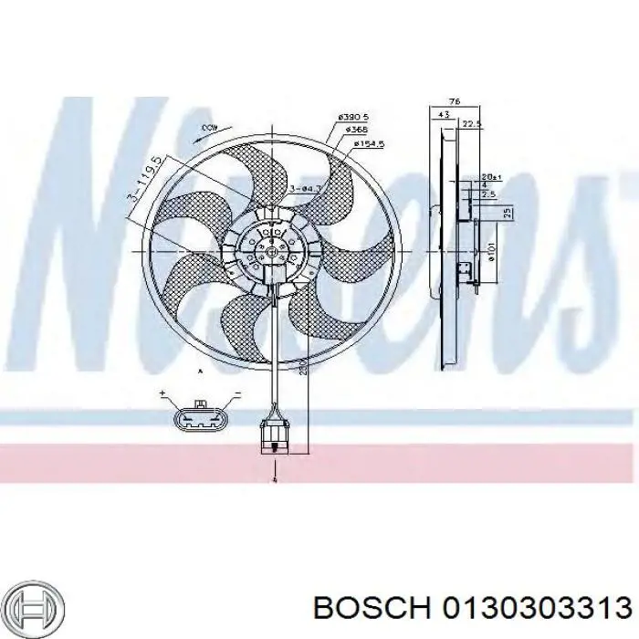 0130303313 Bosch Ventilador elétrico de esfriamento montado (motor + roda de aletas)