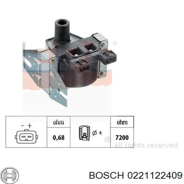 Bobina de ignição 0221122409 Bosch