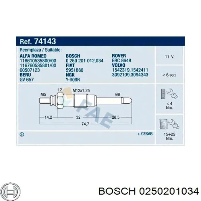 Compre 0250201034 Bosch Vela de incandescência