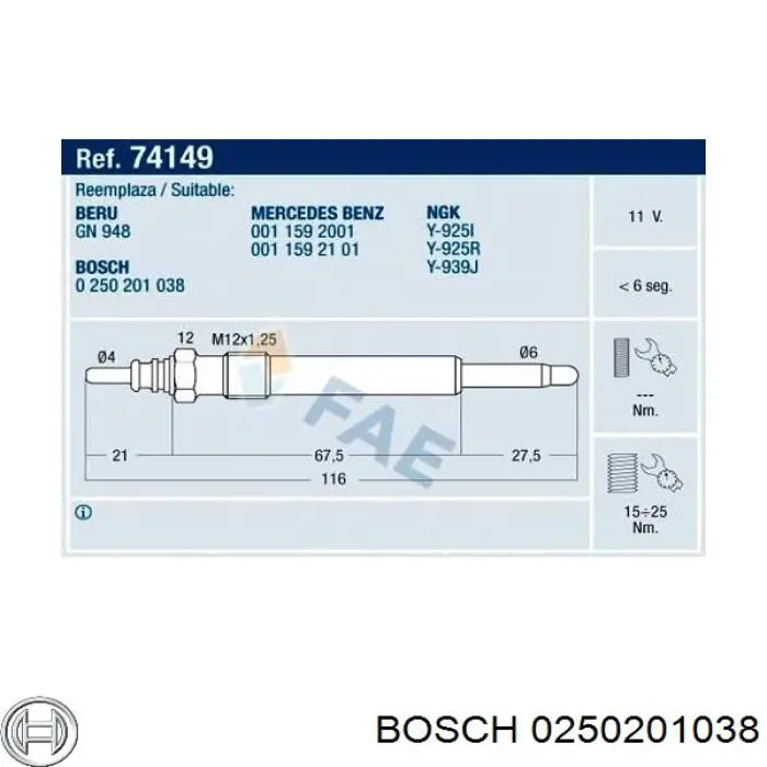 Compre 0250201038 Bosch Vela de incandescência