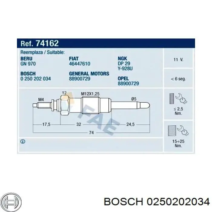 Compre 0250202034 Bosch Vela de incandescência