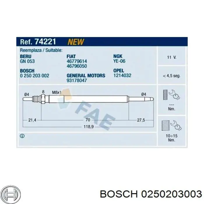 Compre 0250203003 Bosch Vela de incandescência