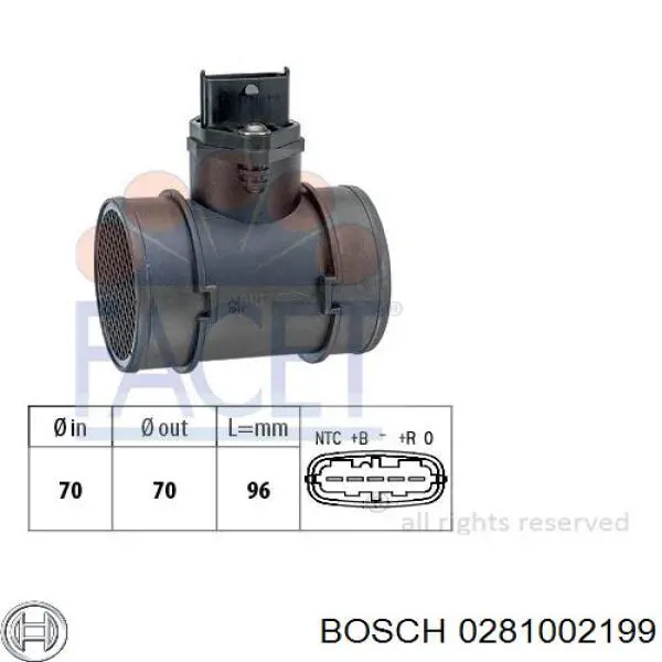 Compre 0281002199 Bosch Sensor de fluxo (consumo) de ar, medidor de consumo M.A.F. - (Mass Airflow)
