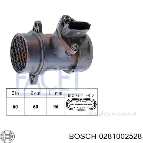 Compre 0281002528 Bosch Sensor de fluxo (consumo) de ar, medidor de consumo M.A.F. - (Mass Airflow)