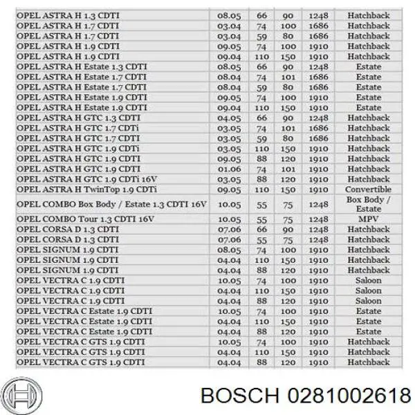 0281002618 Bosch Sensor de fluxo (consumo) de ar, medidor de consumo M.A.F. - (Mass Airflow)