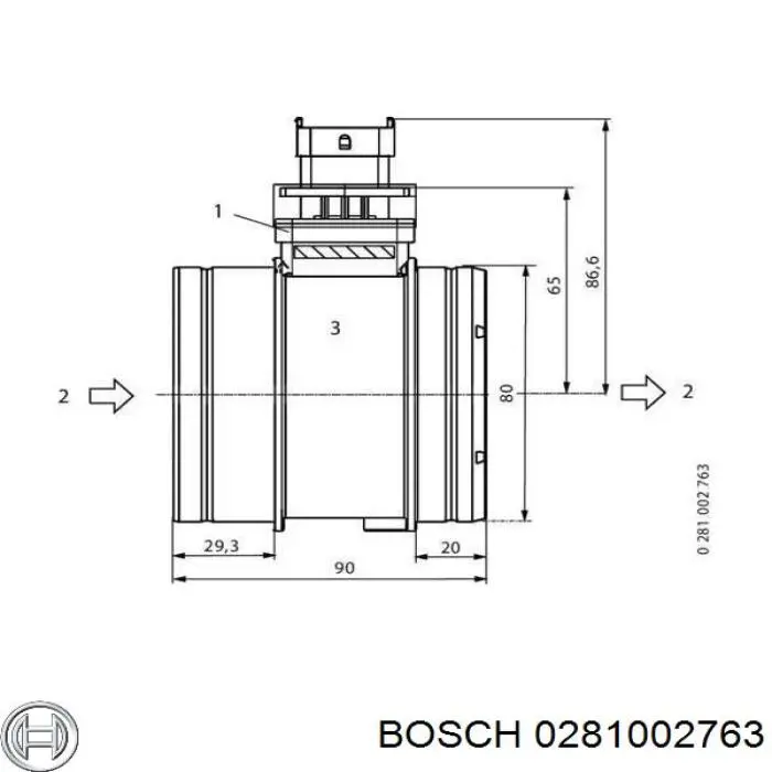 Sensor de fluxo (consumo) de ar, medidor de consumo M.A.F. - (Mass Airflow) Bosch 0281002763 preço, a partir de 55,29 USD