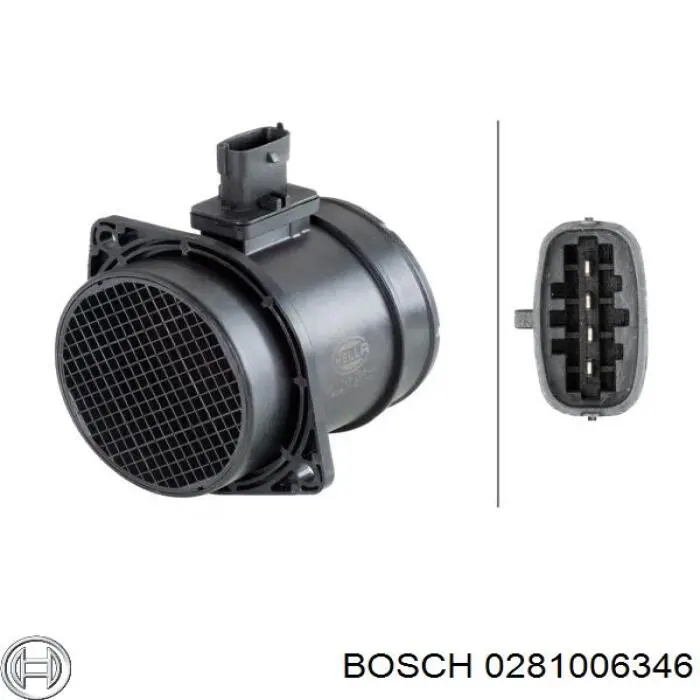 Sensor de fluxo (consumo) de ar, medidor de consumo M.A.F. - (Mass Airflow) 281006833 Bosch