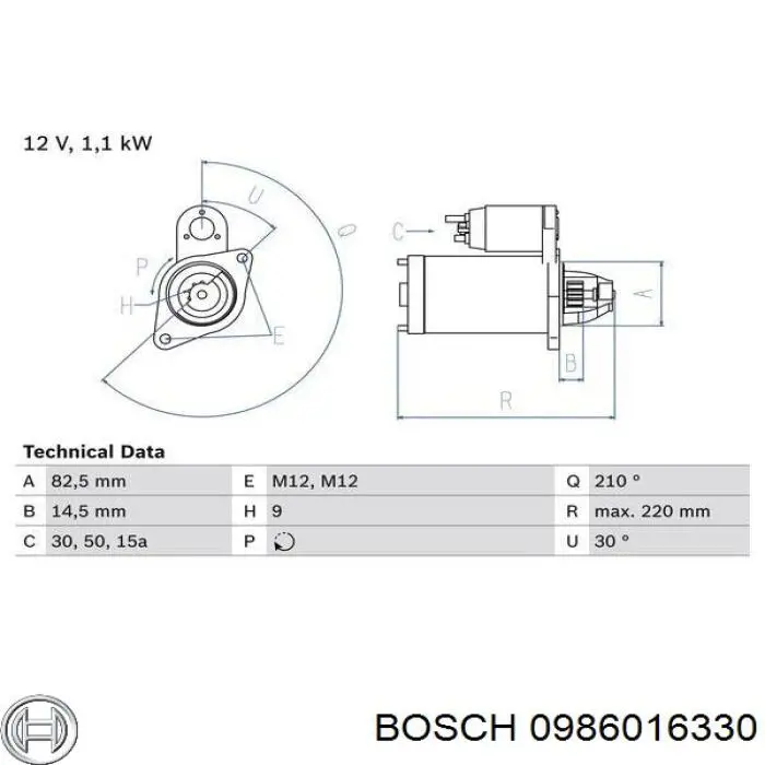 0986016330 Bosch Motor de arranco