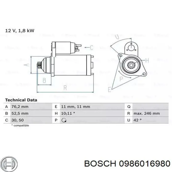 0986016980 Bosch Motor de arranco