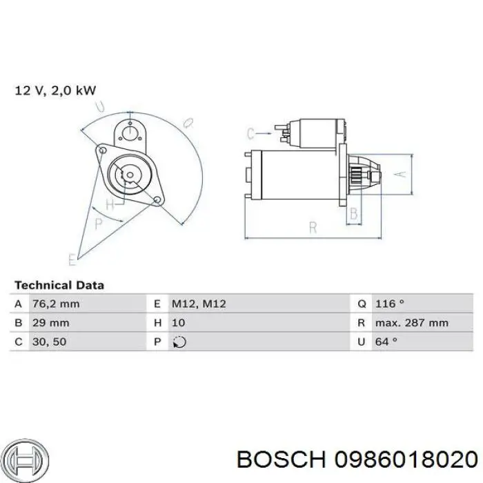 Motor de arranco Bosch 0986018020 preço, a partir de 136,49 USD