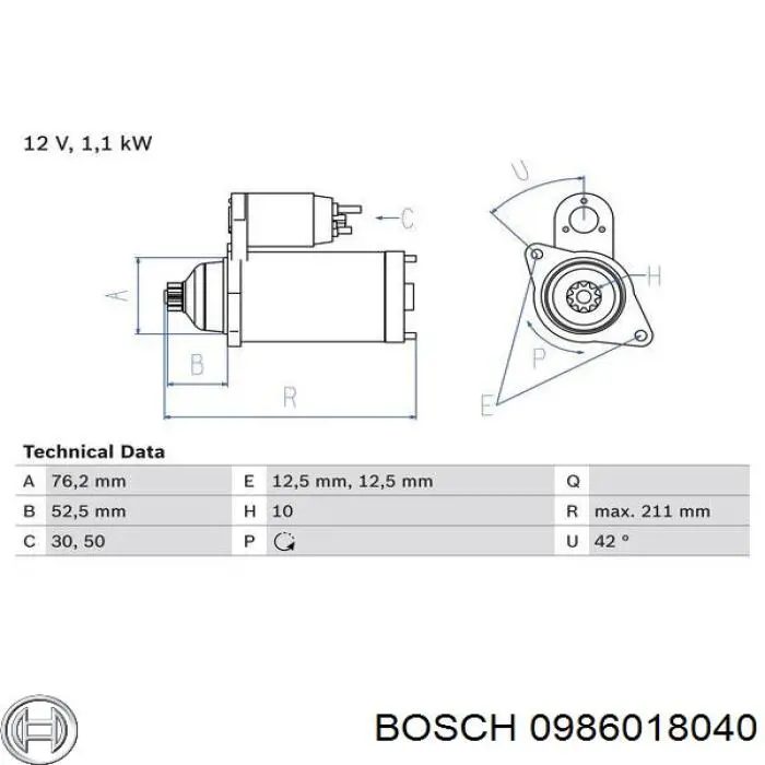 0986018040 Bosch Motor de arranco