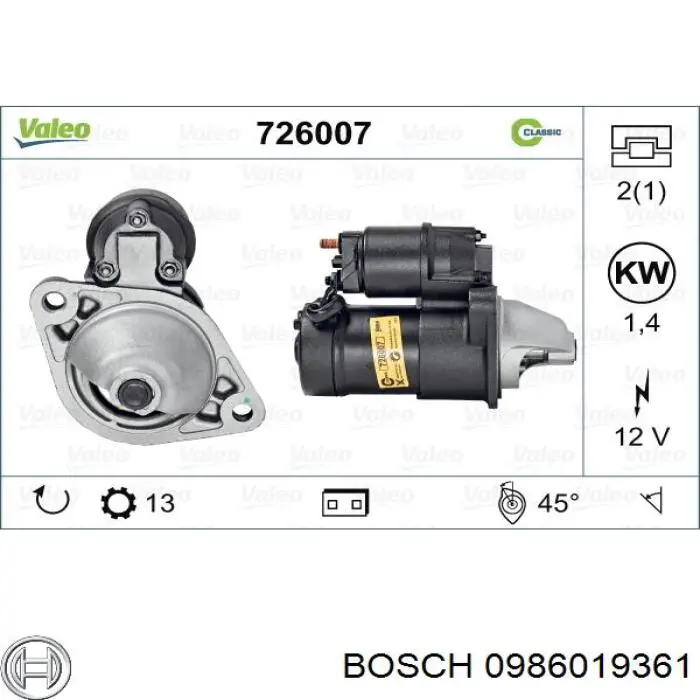 Motor de arranco Bosch 0986019361 preço, a partir de 92,04 USD