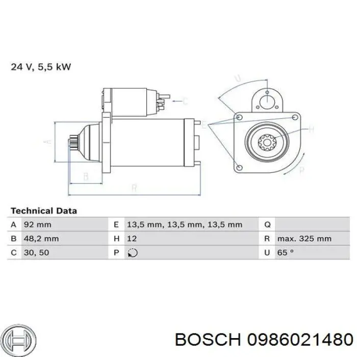 Motor de arranco Bosch 0986021480 preço, a partir de 372,16 USD