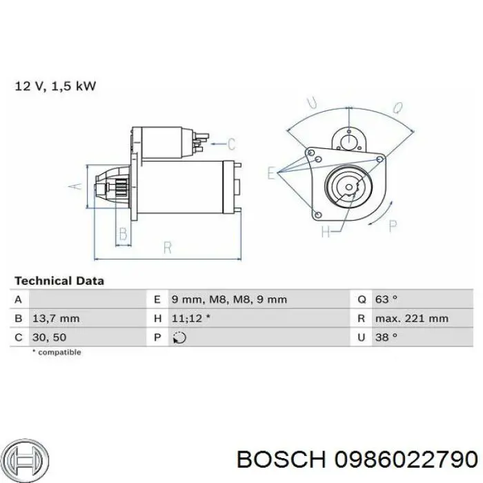 Motor de arranco Bosch 0986022790 preço, a partir de 147,34 USD