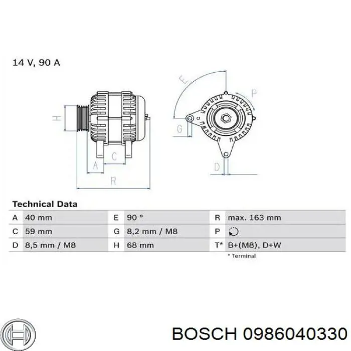 Gerador Bosch 0986040330 preço, a partir de 172,90 USD