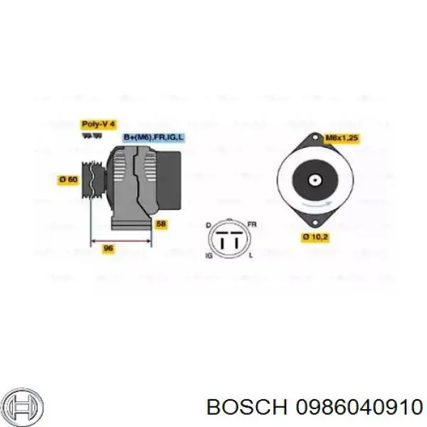 Gerador Bosch 0986040910 preço, a partir de 52,78 USD