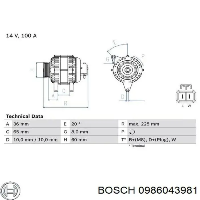 Gerador Bosch 0986043981 preço, a partir de 145,94 USD