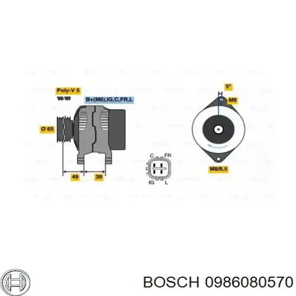 Gerador Bosch 0986080570 preço, a partir de 194,41 USD