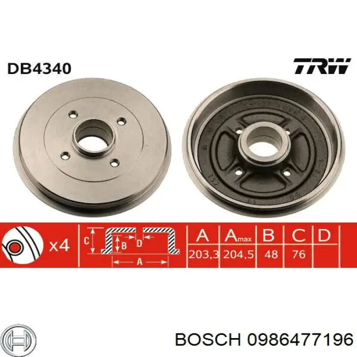 Tambor do freio traseiro Bosch 0986477196 preço, a partir de 91,12 USD