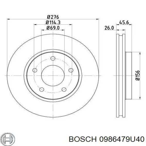 0986479U40 Bosch Disco do freio dianteiro