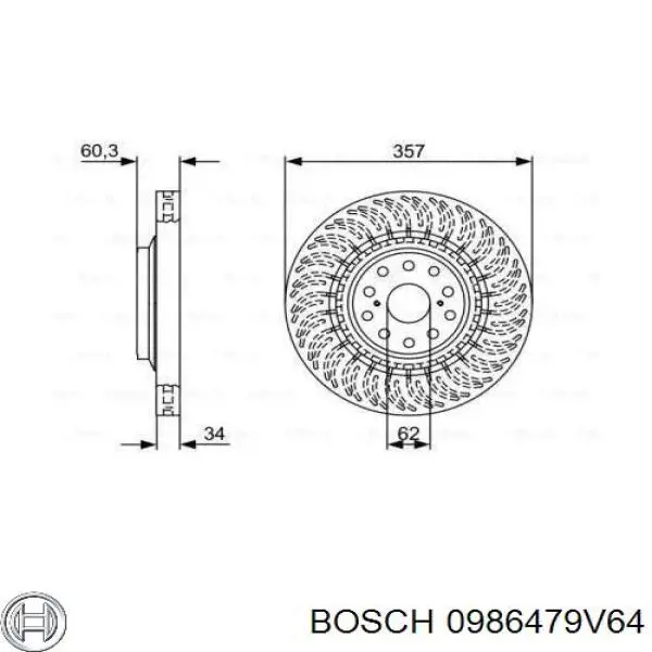 0986479V64 Bosch Disco do freio dianteiro