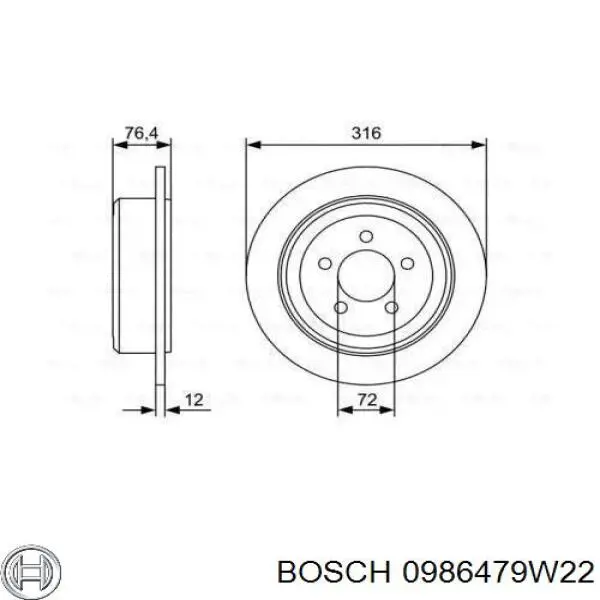 0986479W22 Bosch Disco do freio traseiro