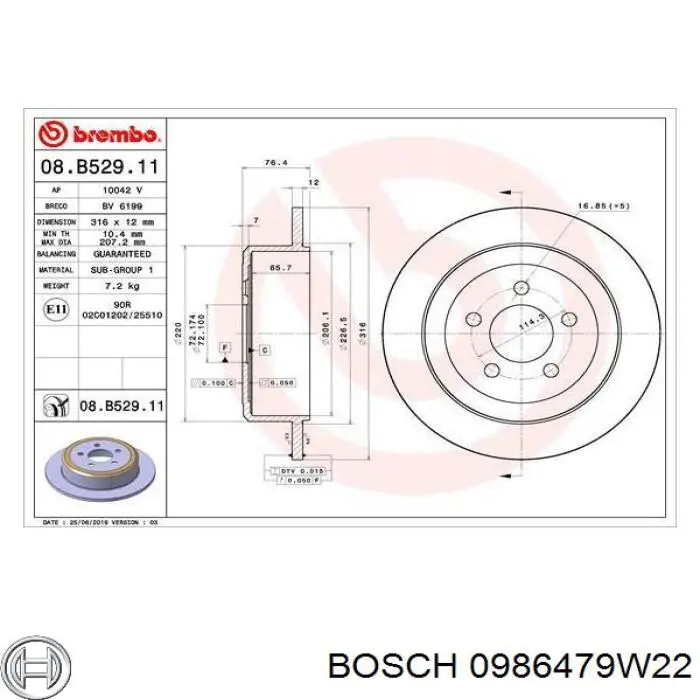 Disco do freio traseiro Bosch 0986479W22 preço, a partir de 68,09 USD