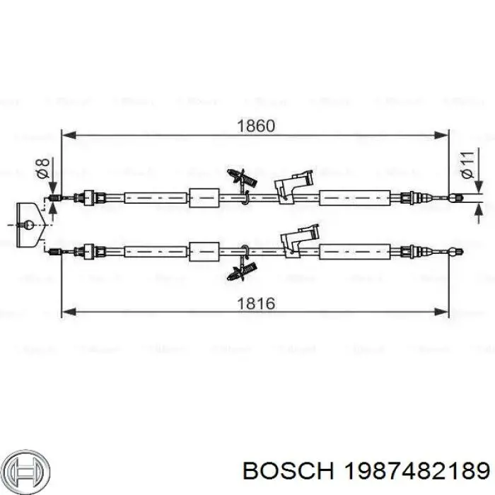 Cabo traseiro direito/esquerdo do freio de estacionamento Bosch 1987482189 preço, a partir de 38,15 USD