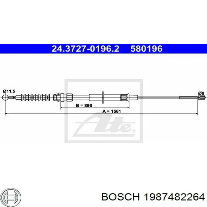 Cabo traseiro direito/esquerdo do freio de estacionamento Bosch 1987482264 preço, a partir de 14,99 USD