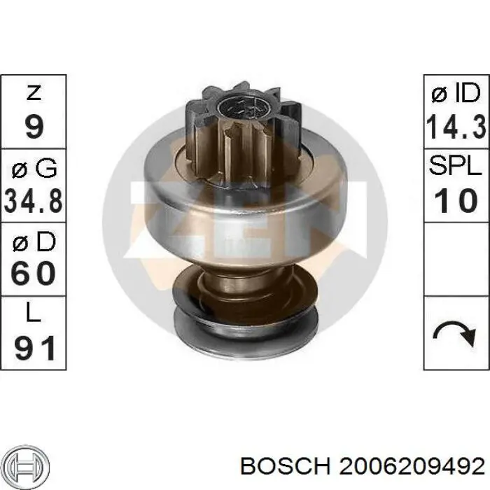 Roda-livre do motor de arranco Bosch 2006209492 preço, a partir de 23,10 USD