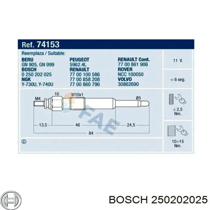 Vela de incandescência Bosch 250202025 preço, a partir de 20,29 USD