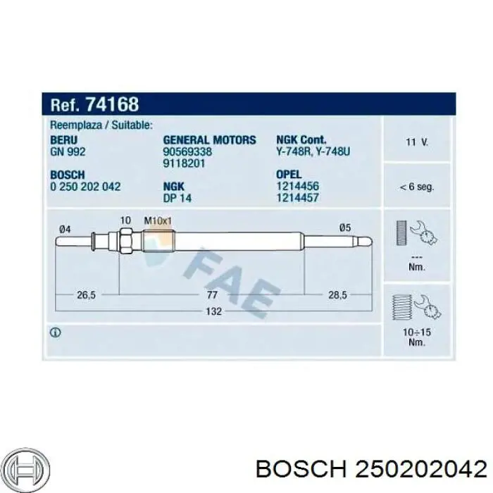 250202042 Bosch Vela de incandescência