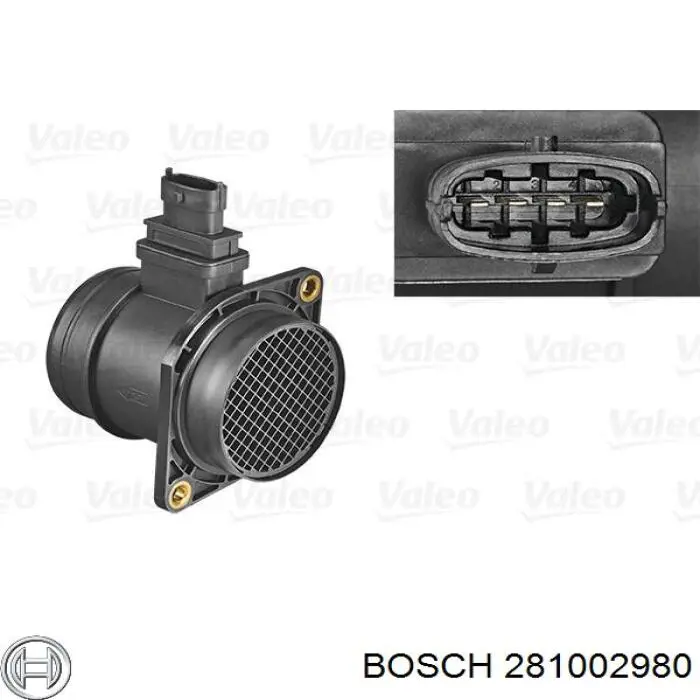 281002980 Bosch Sensor de fluxo (consumo) de ar, medidor de consumo M.A.F. - (Mass Airflow)