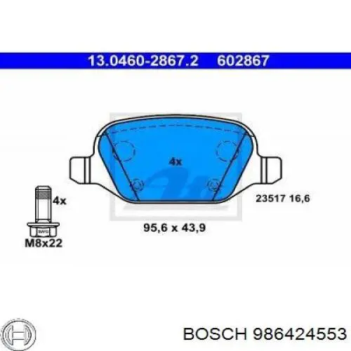 Sapatas do freio traseiras de disco Bosch 986424553