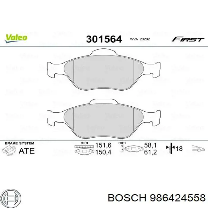 986424558 Bosch Sapatas do freio dianteiras de disco