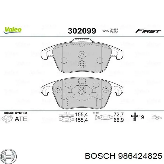 Sapatas do freio dianteiras de disco 986424825 Bosch