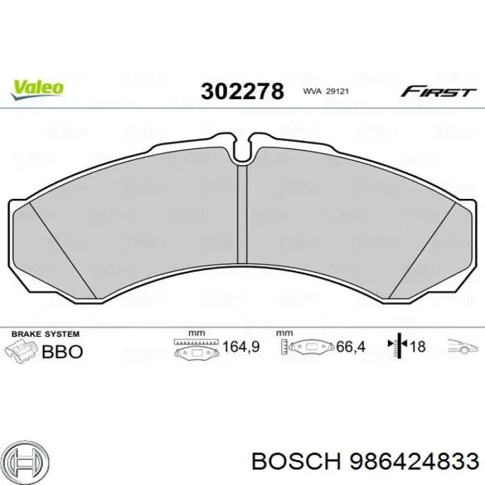 Sapatas do freio dianteiras de disco 986424833 Bosch