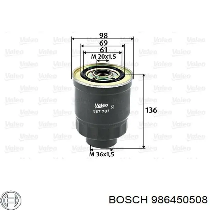 Filtro de combustível Bosch 986450508 preço, a partir de 15,73 USD