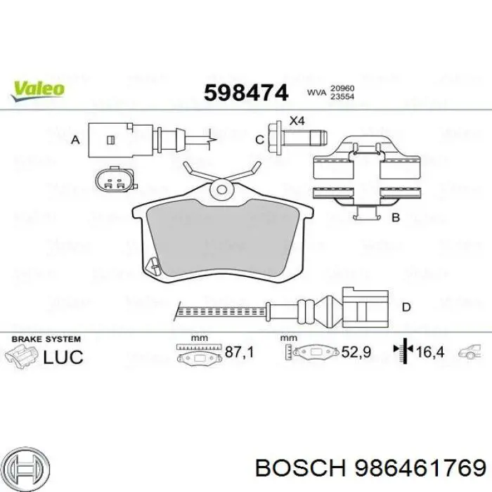 Sapatas do freio traseiras de disco Bosch 986461769