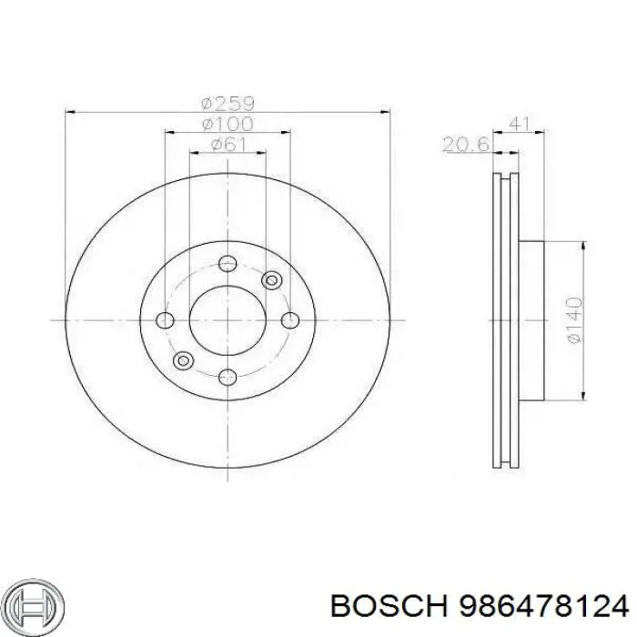 Disco do freio dianteiro 986478124 Bosch