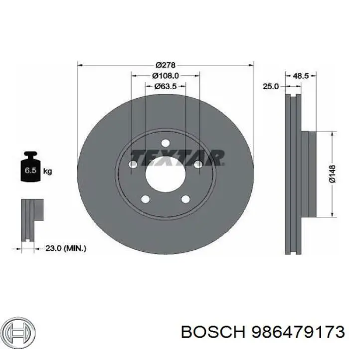 Disco do freio dianteiro 986479173 Bosch