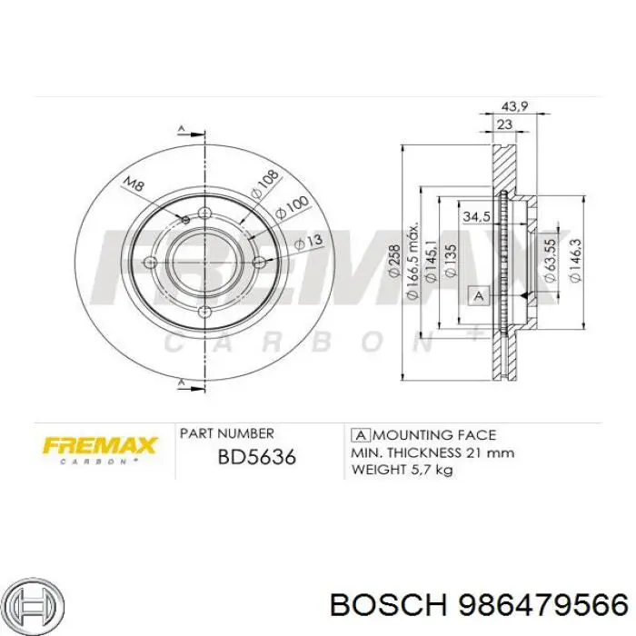 Disco do freio dianteiro Bosch 986479566 preço, a partir de 40,03 USD
