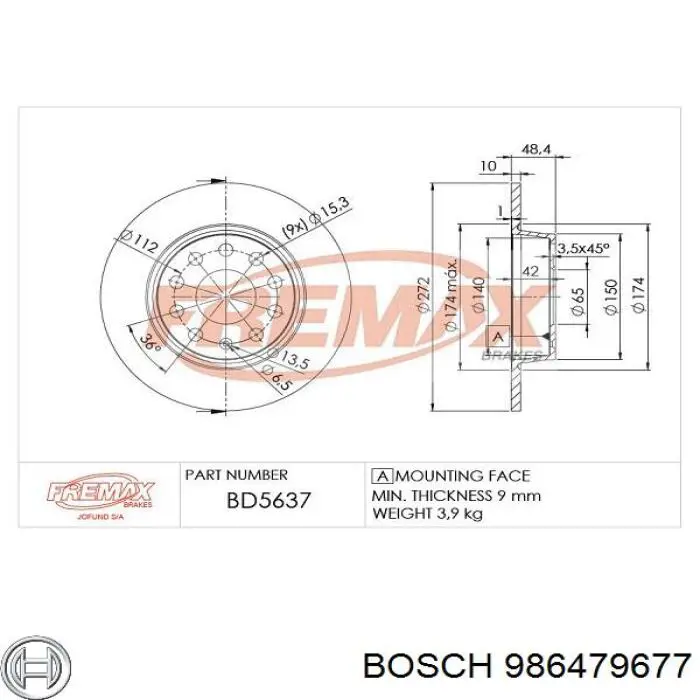 986479677 Bosch Disco do freio traseiro
